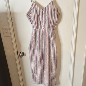 BP Red and White Striped Midi Dress